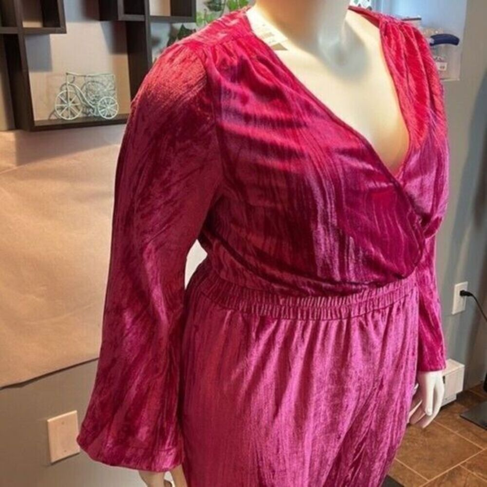 A New Day Womens Jumpsuit Pink Velvet Long Sleeve Elastic Waist Polyester XXL